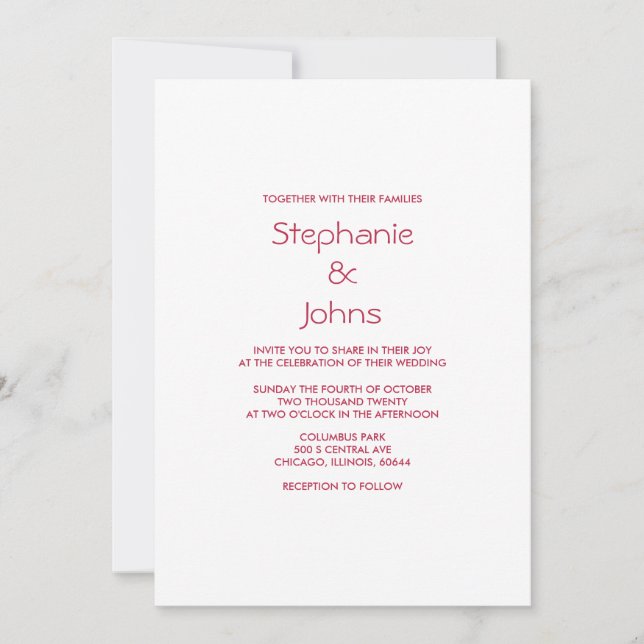 Magenta White Minimal Bright Colourful Wedding 202 Invitation (Front)