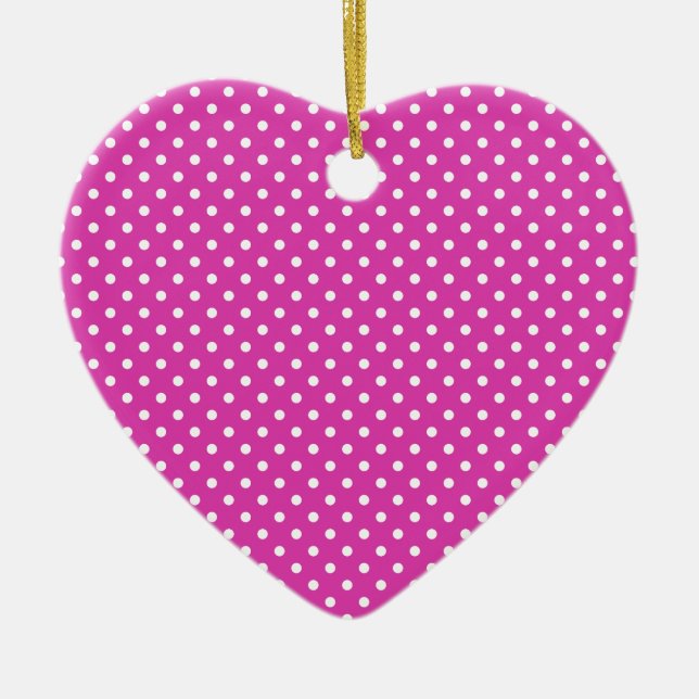 Magenta, White Polka Dots Ceramic Tree Decoration (Front)