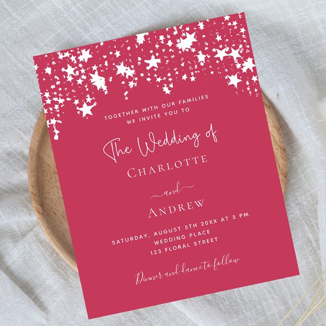 Magenta white stars budget wedding invitation flyer (Creator Uploaded)