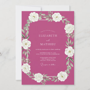 Magenta White Watercolor Wedding Invitation