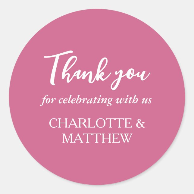 Magenta & White Wedding Classic Round Sticker (Front)