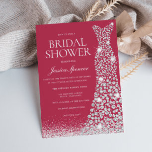 Magenta & White Wedding Dress Bridal Shower Invitation