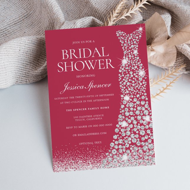 Magenta & White Wedding Dress Bridal Shower Invitation (Creator Uploaded)