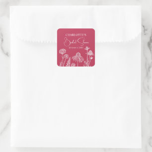 Magenta Wildflowers Sketched Floral Bridal Shower Square Sticker