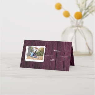 Magenta Wooden Photo Reception Place Card