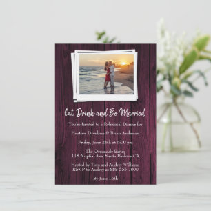 Magenta Wooden Photo Rehearsal Dinner Invite