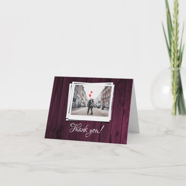 Magenta Wooden Photo Thank You Cards (Front)