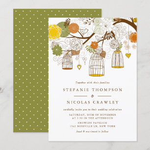Magenta & Yellow Birdcages Wedding Invitation