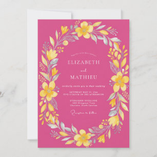 Magenta Yellow Petal Wedding Invitation