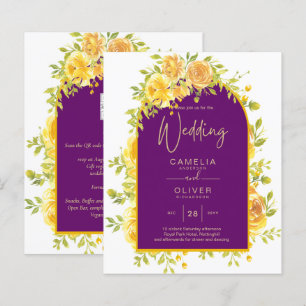 Magenta Yellow Roses Plum Purple Gold Wedding 
