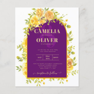 Magenta Yellow Roses Plum Purple Gold Wedding  Flyer