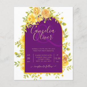 Magenta Yellow Roses Plum Purple Gold Wedding  Flyer