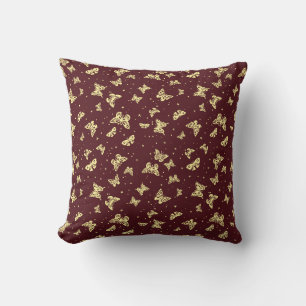 Magenta yellow vintage butterfly motif pattern cushion