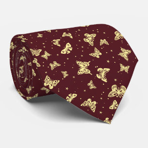 Magenta yellow vintage butterfly motif pattern tie