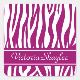 Magenta Zebra Print with custom text Square Sticker