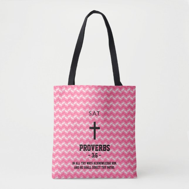 Magenta Zigzag Pattern Bible Verse Christian Tote Bag (Front)