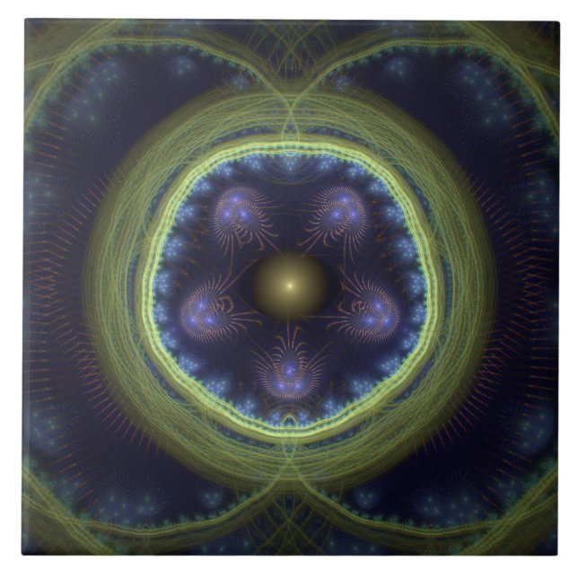 Magestic fractal green blue mystical pattern tile (Front)