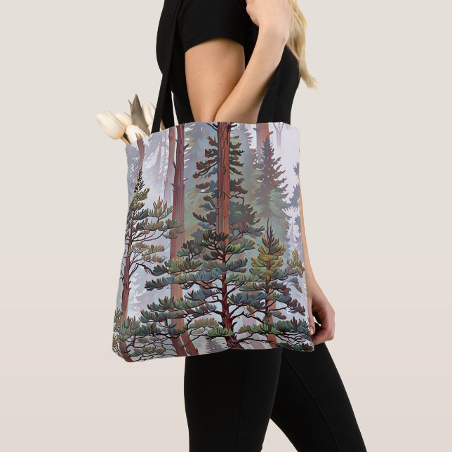 Magestic pine trees forest – Serene forest artwork Tote Bag (Close Up)