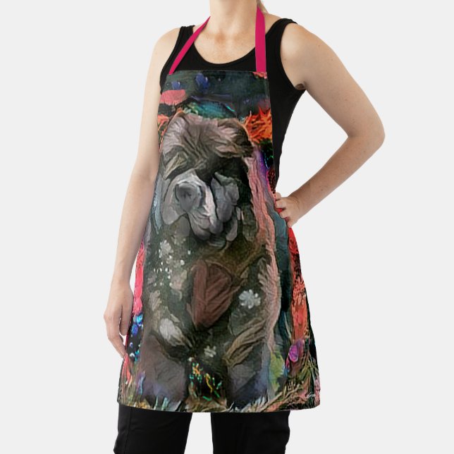 MAGGIE Black chow All-Over Print Apron (Insitu)