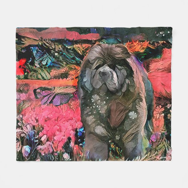 MAGGIE black chow  fleece blanket 3 sizes (Front (Horizontal))