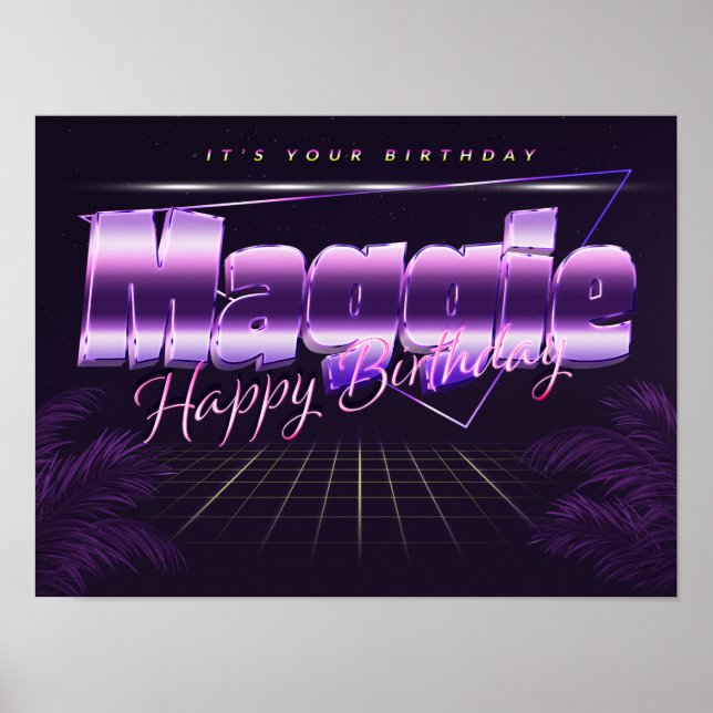 Maggie Name Vorname lila retro Poster Geburtstag (Front)