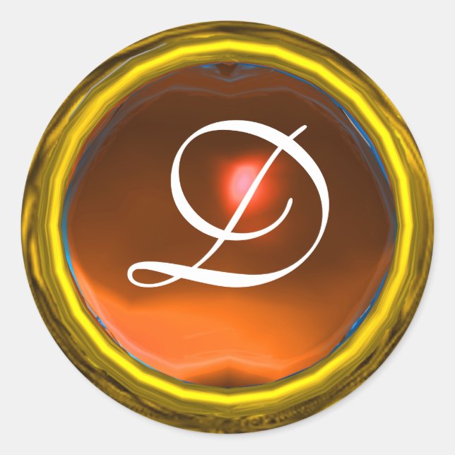 MAGIC AGATE MONOGRAM bright vibrant yellow orange Classic Round Sticker (Front)