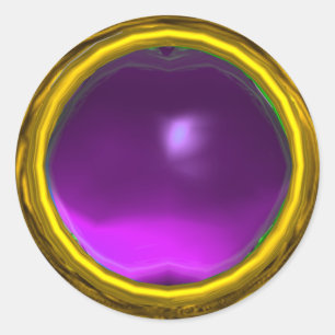 MAGIC AMETHYST , bright vibrant yellow purple Classic Round Sticker