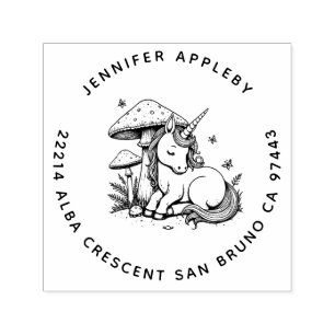 Magic Baby Unicorn Under Toadstool Return Address Self-inking Stamp
