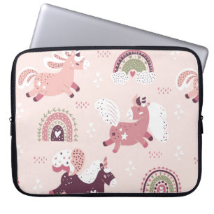 Magic background with little unicorns and rainbows laptop sleeve
