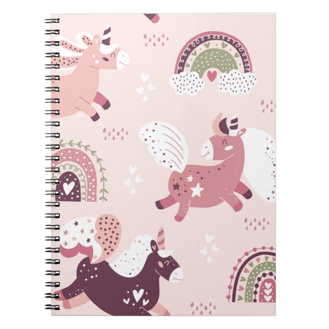 Magic background with little unicorns and rainbows notebook (Front)