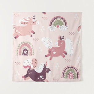 Magic background with little unicorns and rainbows tapestry