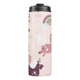 Magic background with little unicorns and rainbows thermal tumbler