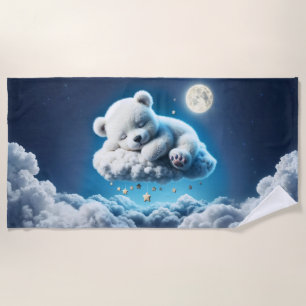 Magic bear dreamy night pastel blue art beach towel