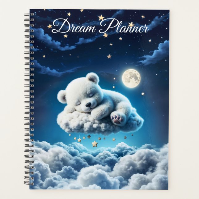 Magic bear dreamy night pastel blue art planner (Front)