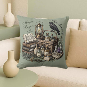 Magic Begins in Apothecary Dark Academia Raven Art Cushion