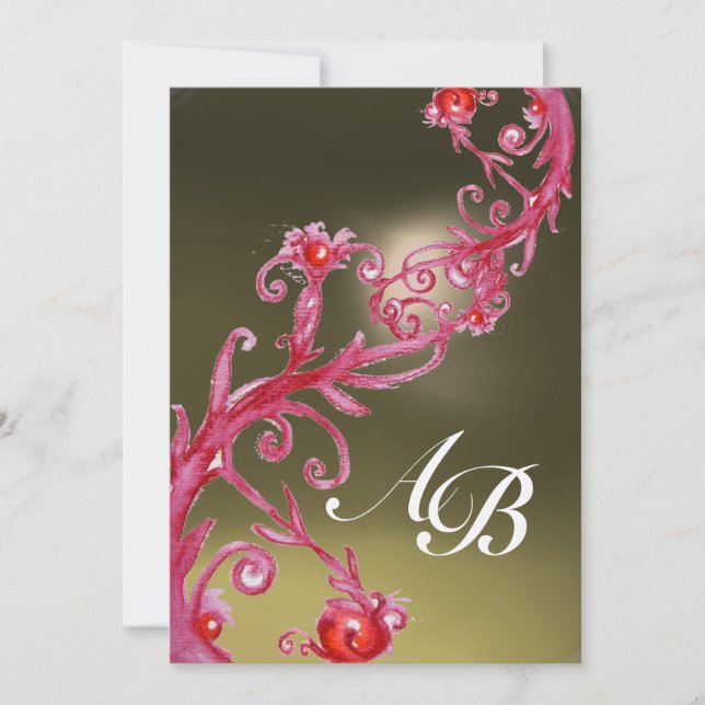 MAGIC BERRIES 3,MONOGRAM red agate champagne Invitation (Front)
