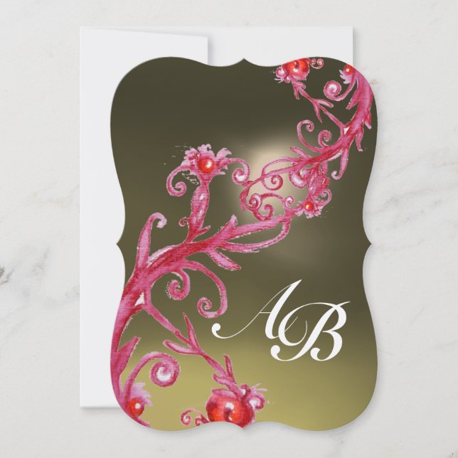 MAGIC BERRIES 3,MONOGRAM red agate metallic Invitation (Front)