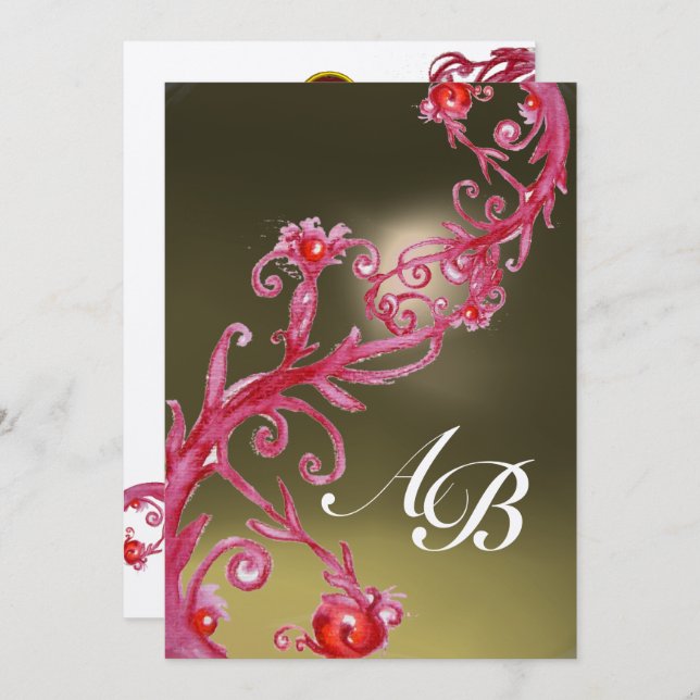 MAGIC BERRIES 3,MONOGRAM ruby metallic gold Invitation (Front/Back)