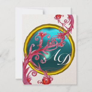 MAGIC BERRIES 4,MONOGRAM blue aquamarine gold Invitation