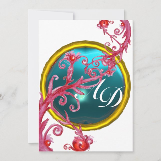 MAGIC BERRIES 4,MONOGRAM blue aquamarine Invitation (Front)