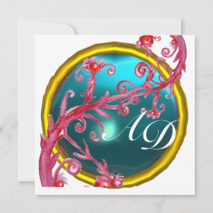 MAGIC BERRIES 4,MONOGRAM blue aquamarine Invitation