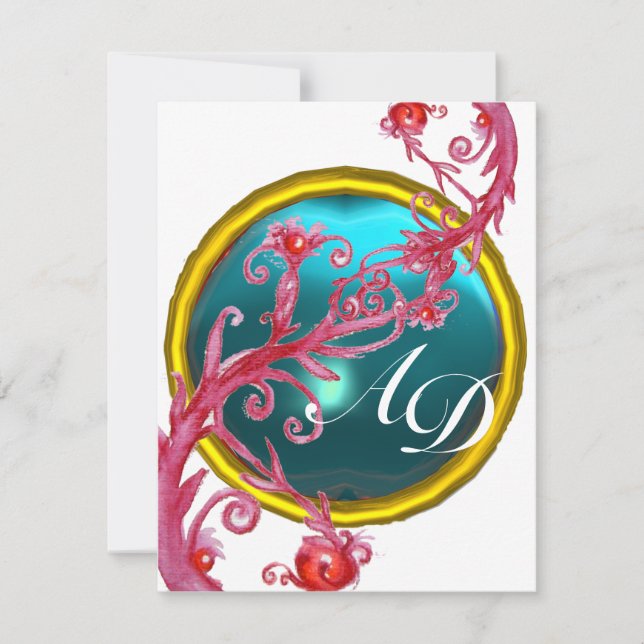 MAGIC BERRIES 4,MONOGRAM blue aquamarine Invitation (Front)
