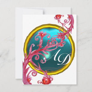 MAGIC BERRIES 4,MONOGRAM blue aquamarine Invitation