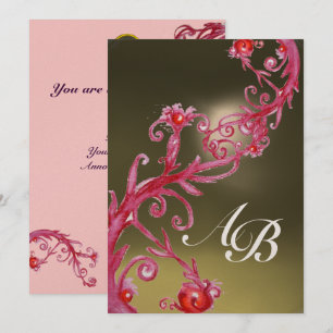 MAGIC BERRIES 4,MONOGRAM gold metallic pink red Invitation