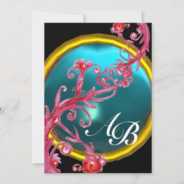 MAGIC BERRIES 4,MONOGRAM red agate Invitation (Front)