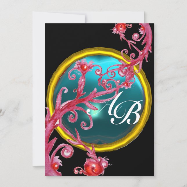 MAGIC BERRIES 4,MONOGRAM red agate Invitation (Front)