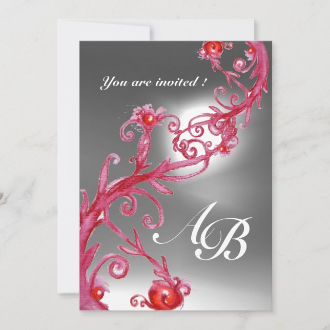 MAGIC BERRIES 4,MONOGRAM red burgundy Invitation (Front)