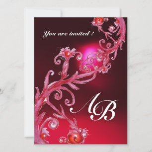 MAGIC BERRIES 4,MONOGRAM red burgundy Invitation