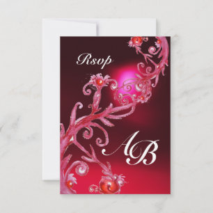 MAGIC BERRIES 4,MONOGRAM red burgundy rsvp Invitation