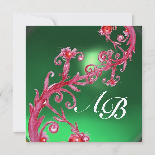 MAGIC BERRIES 4,MONOGRAM red jade gold Invitation (Front)
